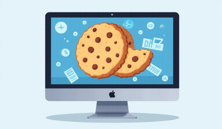 Ilustrație a cookie-urilor digitale sub formă de biscuiți virtuali pe un ecran de computer