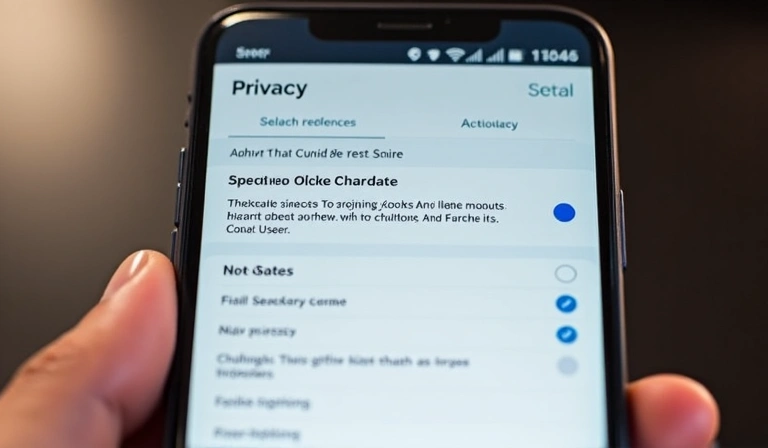 Setări de confidențialitate pe un smartphone, simbolizând controlul utilizatorului asupra datelor