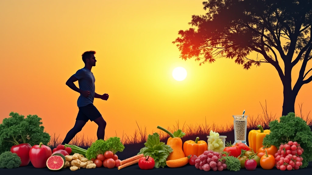 Imagine a unei diete echilibrate cu ingrediente naturale și un bărbat sănătos