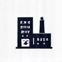 Iconiță stilizată reprezentând o fabrică cu o siglă de certificare, simbolizând producția certificată.